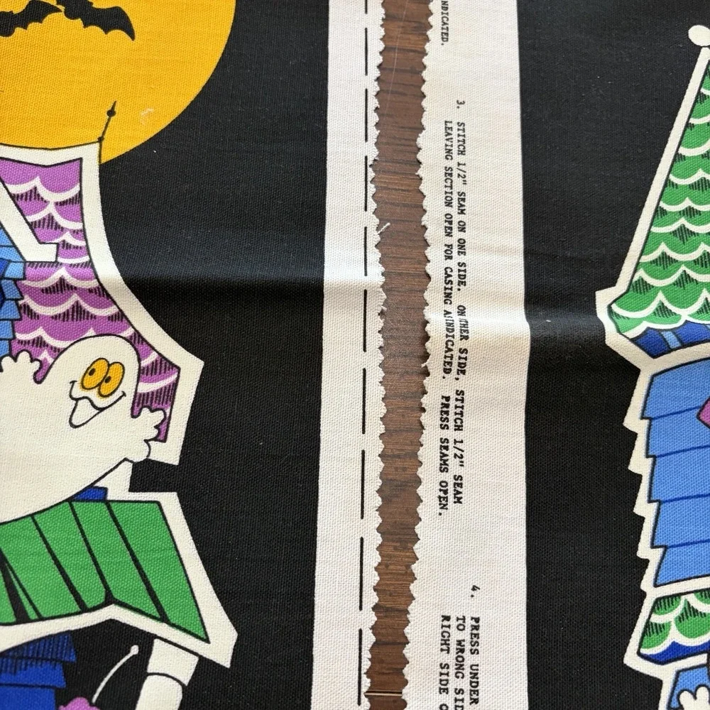 Vintage Halloween Trick Or Treat Haunted House Cranston Fabric Panels Cut Sew